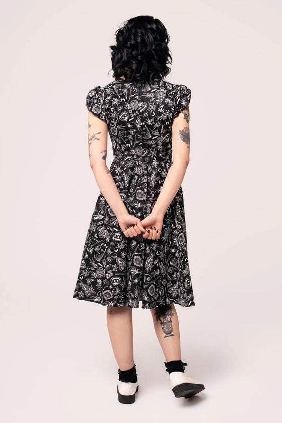 Hell Bunny Mischief Midi Dress with Halloween Print