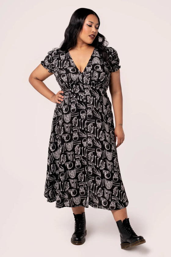 Hell Bunny Anatomy Midi Dress with Bone Print