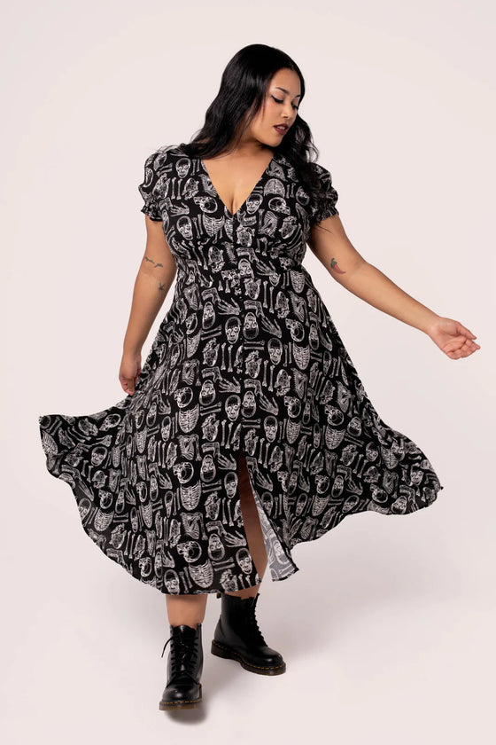 Hell Bunny Anatomy Midi Dress with Bone Print