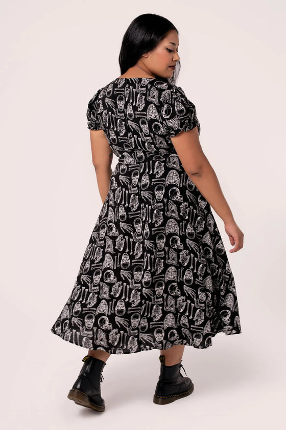 Hell Bunny Anatomy Midi Dress with Bone Print