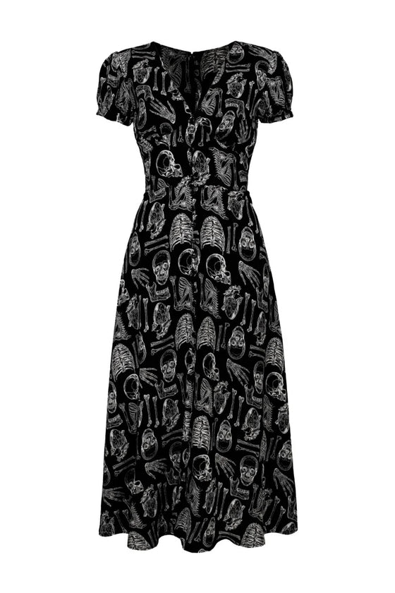Hell Bunny Anatomy Midi Dress with Bone Print