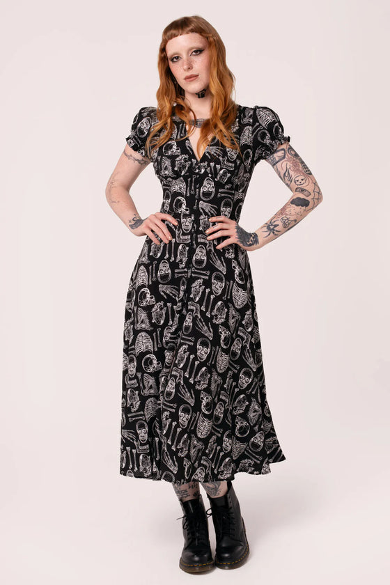 Hell Bunny Anatomy Midi Dress with Bone Print