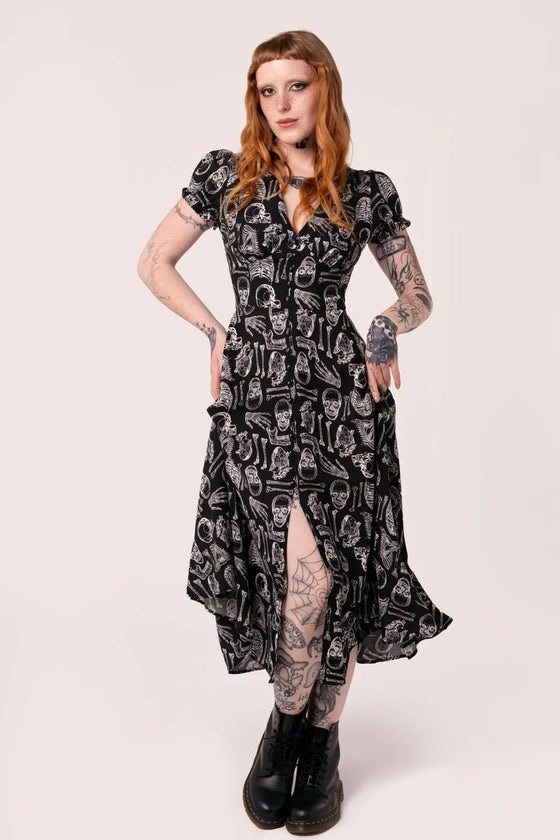 Hell Bunny Anatomy Midi Dress with Bone Print