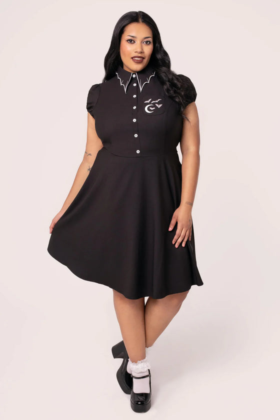 Hell Bunny Drusilla Dress with Bat Wing Collar Halloween