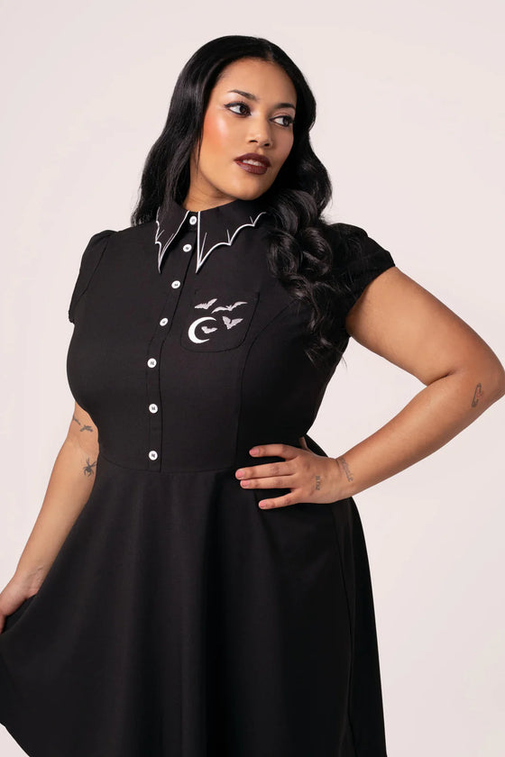 Hell Bunny Drusilla Dress with Bat Wing Collar Halloween