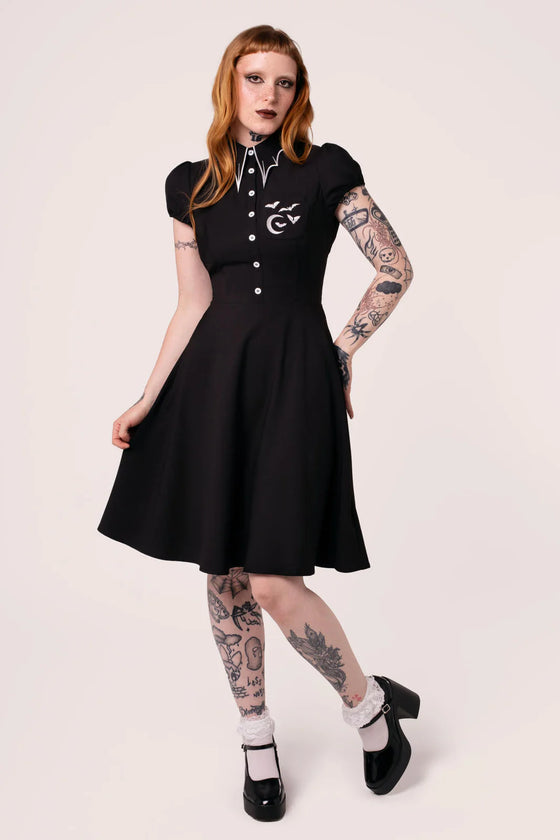 Hell Bunny Drusilla Dress with Bat Wing Collar Halloween
