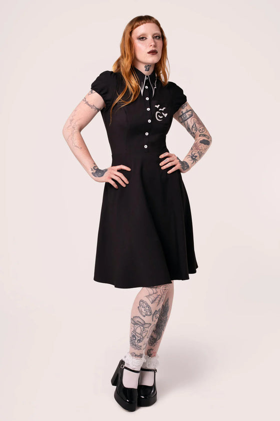 Hell Bunny Drusilla Dress with Bat Wing Collar Halloween