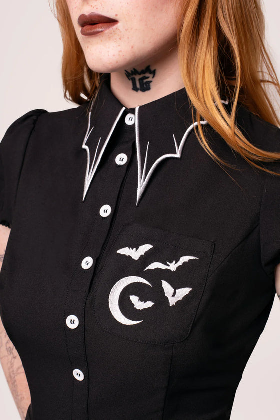 Hell Bunny Drusilla Dress with Bat Wing Collar Halloween