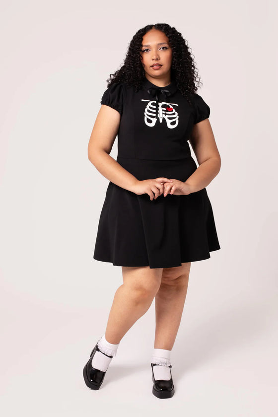 Hell Bunny Skeleton Girl Dress with Printed and Embroidered Details Halloween