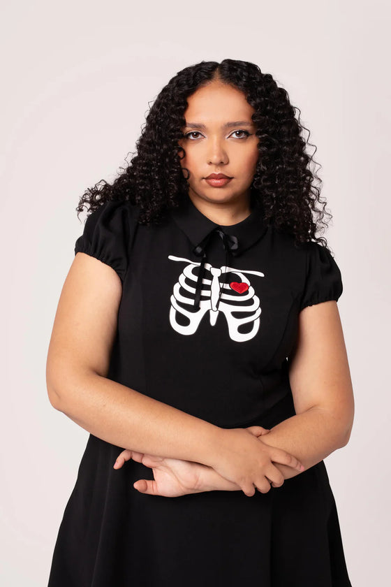 Hell Bunny Skeleton Girl Dress with Printed and Embroidered Details Halloween