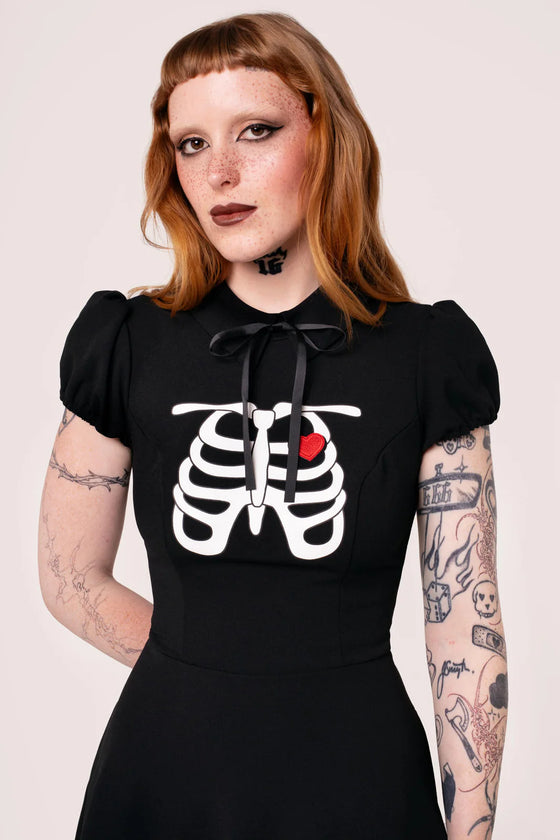 Hell Bunny Skeleton Girl Dress with Printed and Embroidered Details Halloween