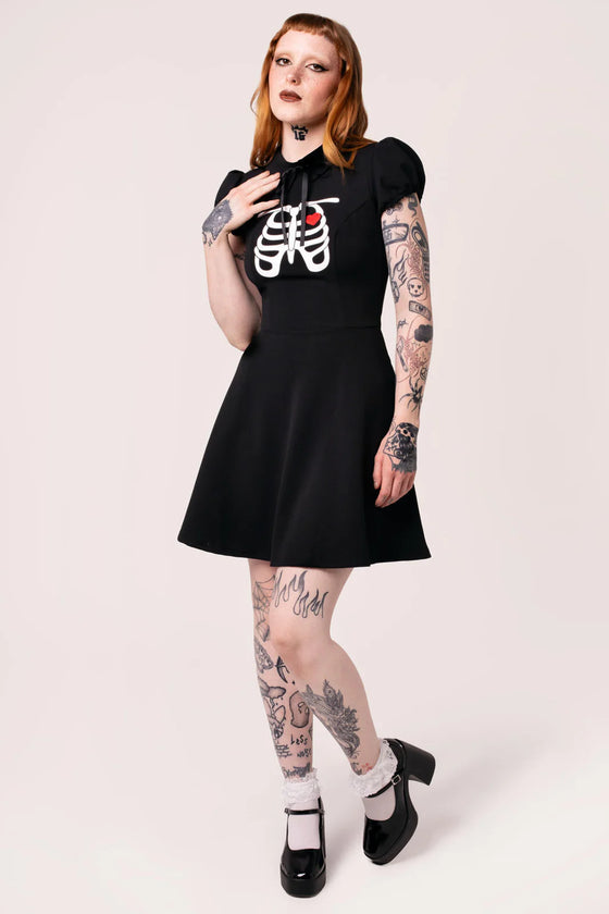 Hell Bunny Skeleton Girl Dress with Printed and Embroidered Details Halloween