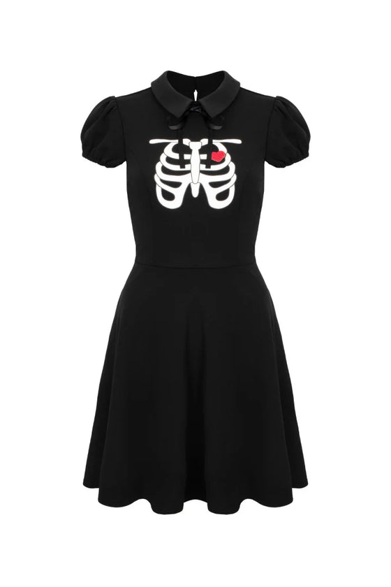 Hell Bunny Skeleton Girl Dress with Printed and Embroidered Details Halloween