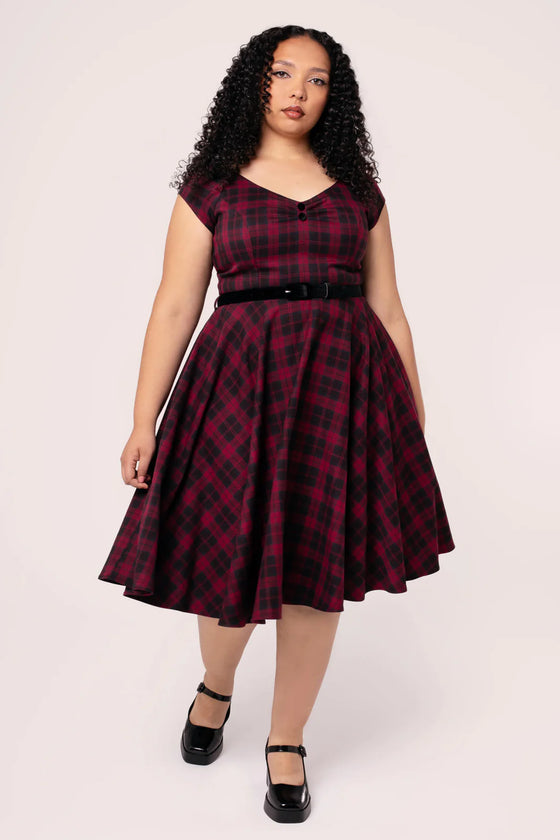 Hell Bunny Carmina 50's Dress Black and Burgundy Tartan