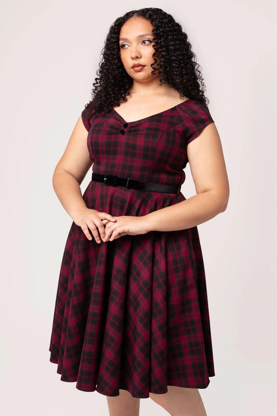 Hell Bunny Carmina 50's Dress Black and Burgundy Tartan
