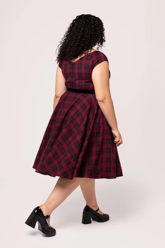 Hell Bunny Carmina 50's Dress Black and Burgundy Tartan