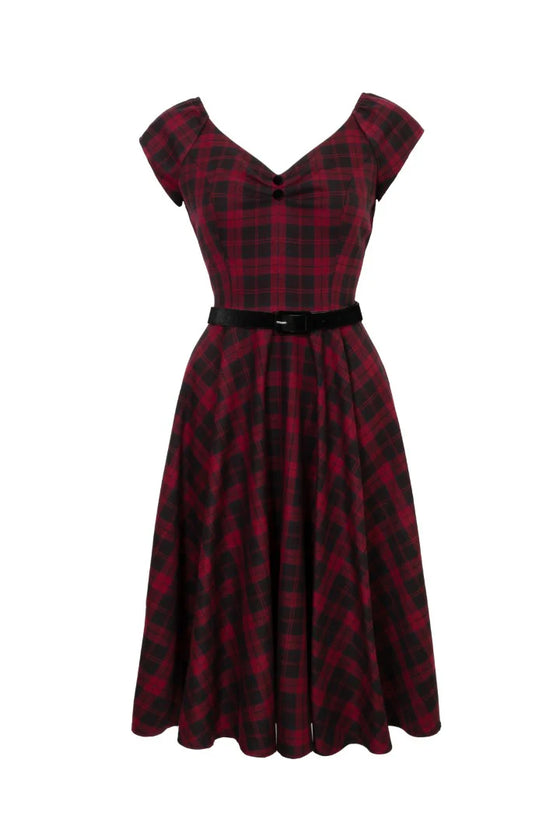 Hell Bunny Carmina 50's Dress Black and Burgundy Tartan