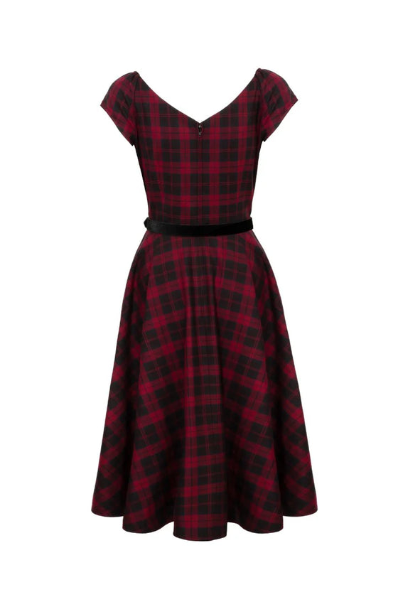 Hell Bunny Carmina 50's Dress Black and Burgundy Tartan