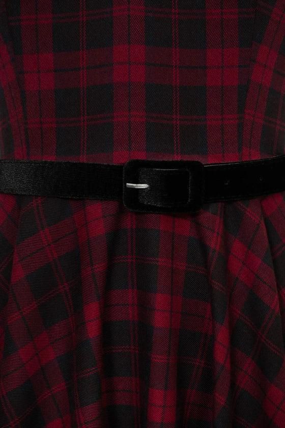 Hell Bunny Carmina 50's Dress Black and Burgundy Tartan