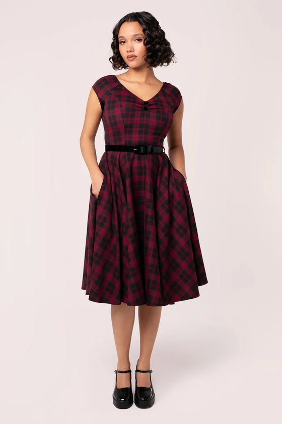 Hell Bunny Carmina 50's Dress Black and Burgundy Tartan