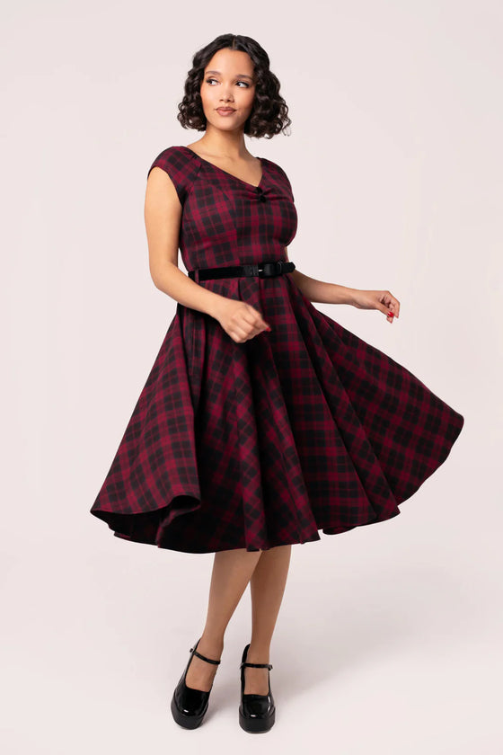 Hell Bunny Carmina 50's Dress Black and Burgundy Tartan
