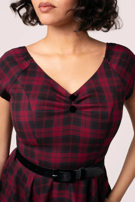 Hell Bunny Carmina 50's Dress Black and Burgundy Tartan