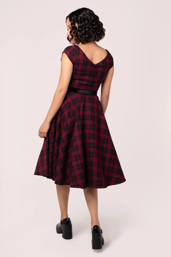 Hell Bunny Carmina 50's Dress Black and Burgundy Tartan