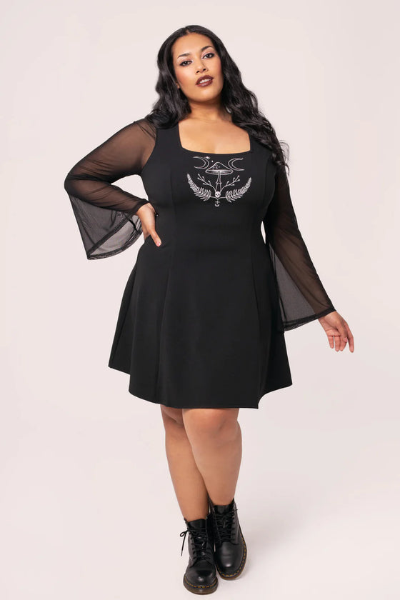 Hell Bunny Russula Dress with Mushroom Embroidery