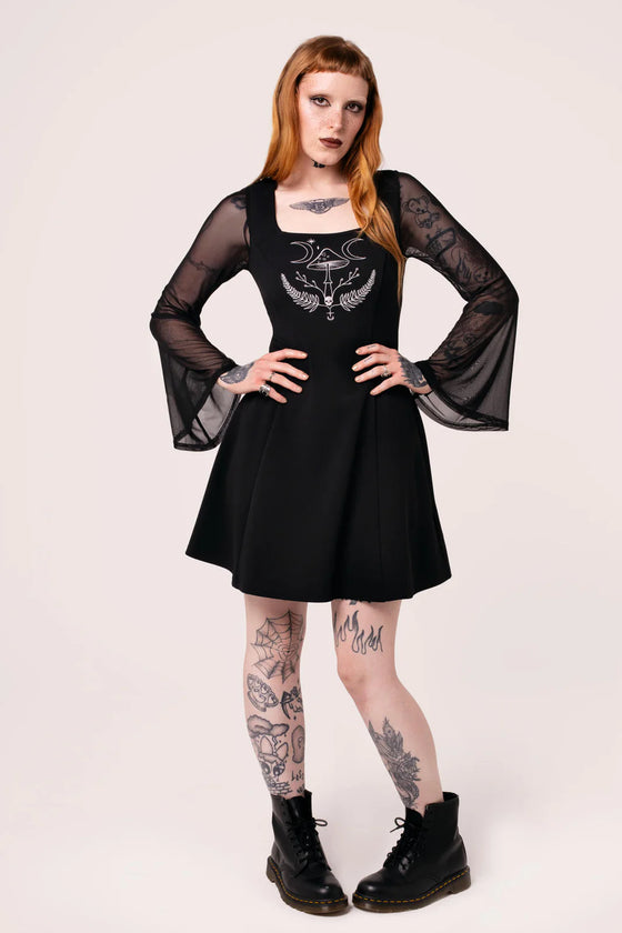 Hell Bunny Russula Dress with Mushroom Embroidery