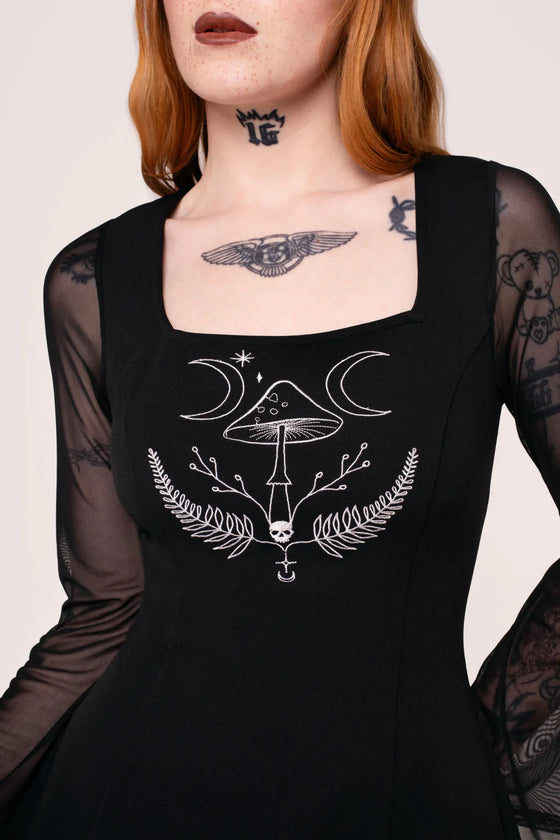 Hell Bunny Russula Dress with Mushroom Embroidery
