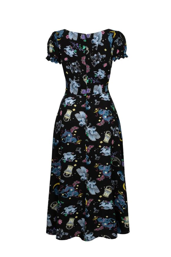 Hell Bunny Moonlit Midi Dress with Enchanting Woodland and Celestial Print