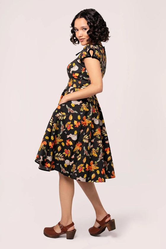 Hell Bunny Grizedale Dress Forest Print Bunny Squirrel