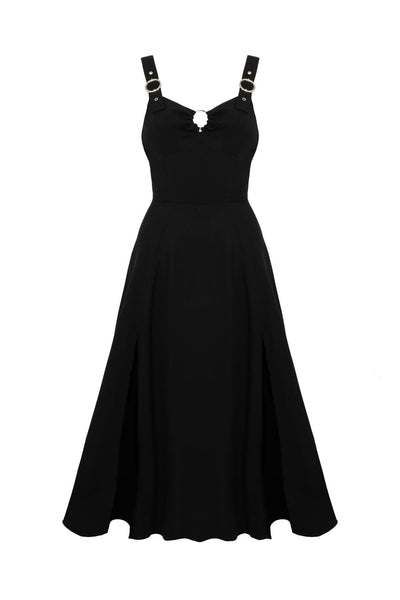 Hell Bunny Morgana Midi Maxi Dress in Black with Metal Ring Hardware ...