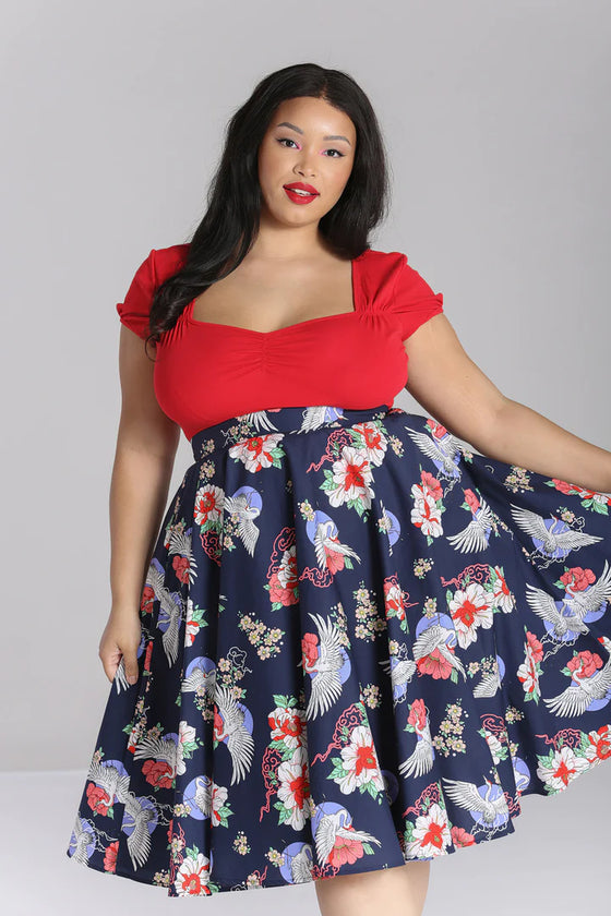 Hell Bunny Misa Circle Skirt with Crane Floral Design
