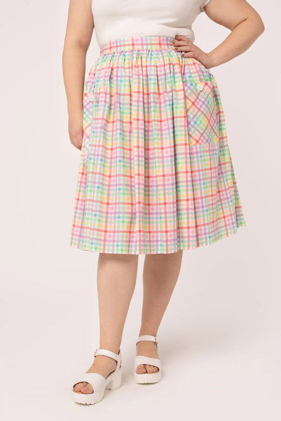 Hell Bunny Suzon Skirt Rainbow Gingham Plaid Check