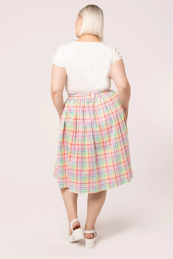 Hell Bunny Suzon Skirt Rainbow Gingham Plaid Check