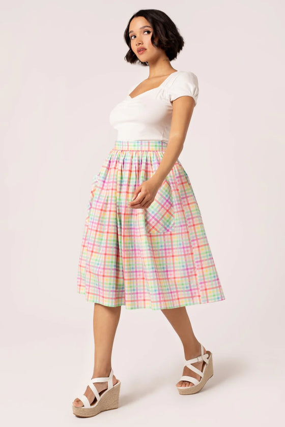 Hell Bunny Suzon Skirt Rainbow Gingham Plaid Check