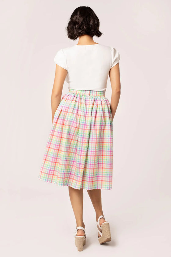 Hell Bunny Suzon Skirt Rainbow Gingham Plaid Check