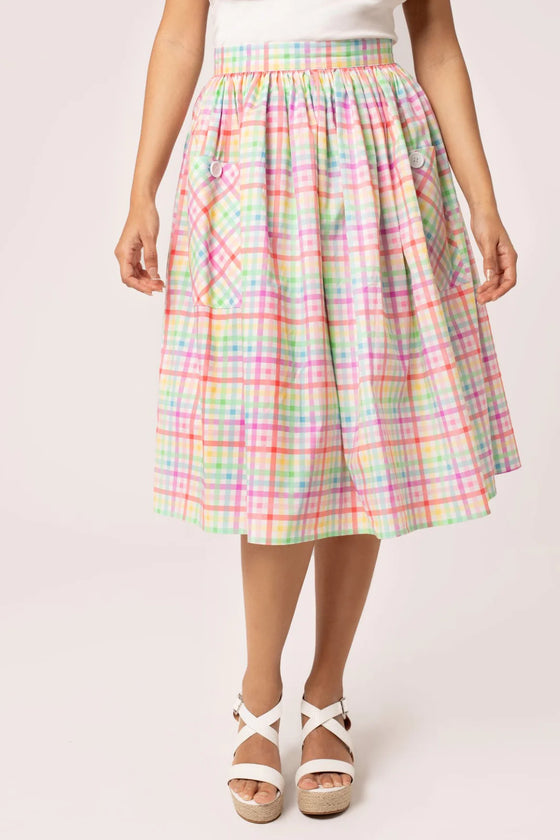 Hell Bunny Suzon Skirt Rainbow Gingham Plaid Check