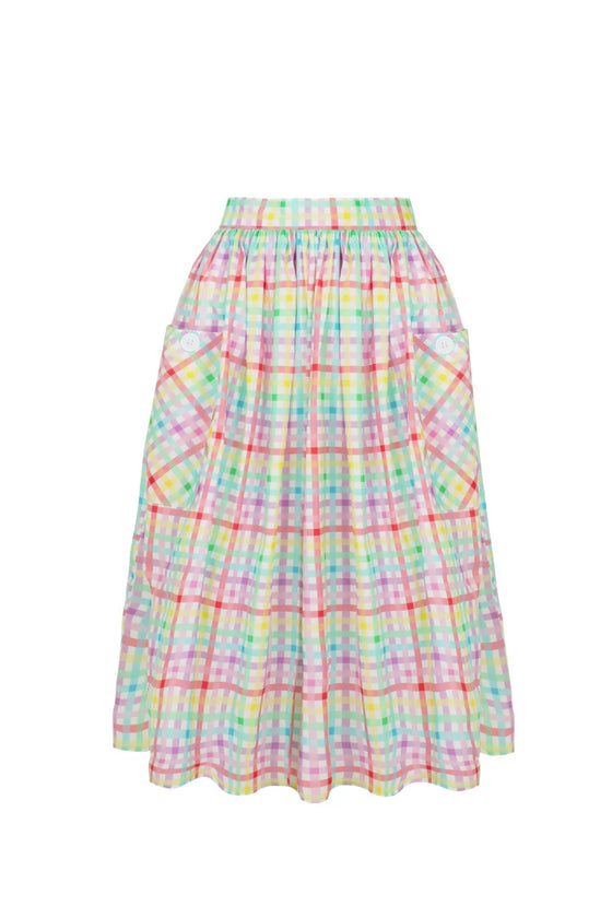 Hell Bunny Suzon Skirt Rainbow Gingham Plaid Check