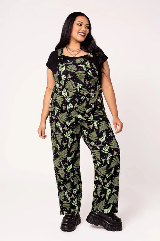 Hell Bunny Gaia Canvas Dungaree / Overalls Foliage Mystical Stretchy