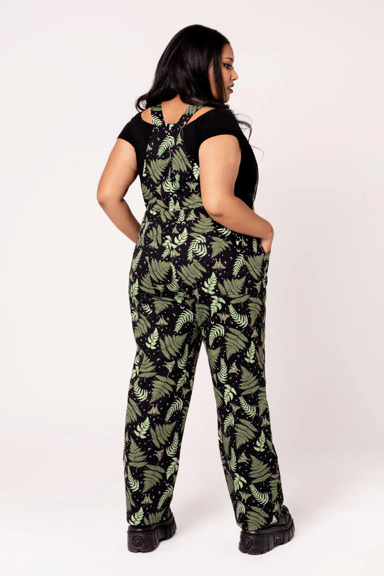 Hell Bunny Gaia Canvas Dungaree / Overalls Foliage Mystical Stretchy