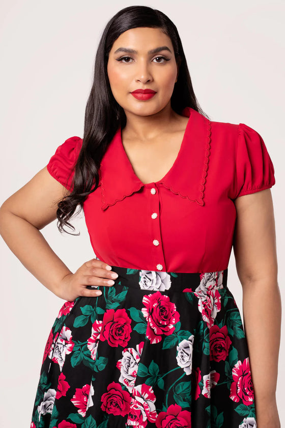 Hell Bunny Maddy Blouse in Red Wardrobe Staple - Pre-order Estimated dispatch 29 August 2025