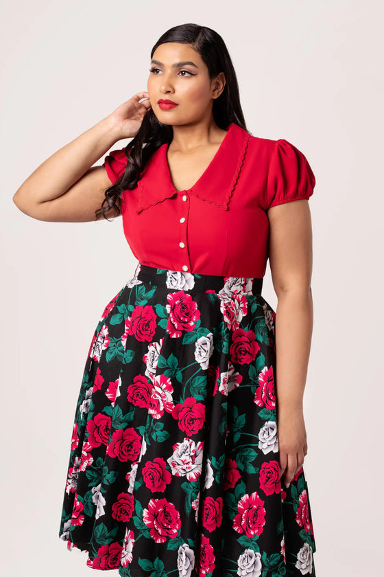 Hell Bunny Maddy Blouse in Red Wardrobe Staple - Pre-order Estimated dispatch 29 August 2025