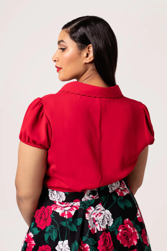 Hell Bunny Maddy Blouse in Red Wardrobe Staple - Pre-order Estimated dispatch 29 August 2025