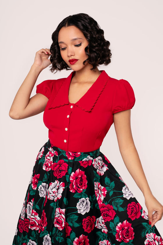 Hell Bunny Maddy Blouse in Red Wardrobe Staple - Pre-order Estimated dispatch 29 August 2025