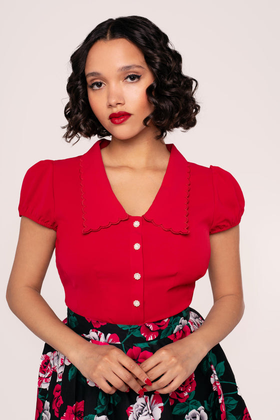 Hell Bunny Maddy Blouse in Red Wardrobe Staple - Pre-order Estimated dispatch 29 August 2025