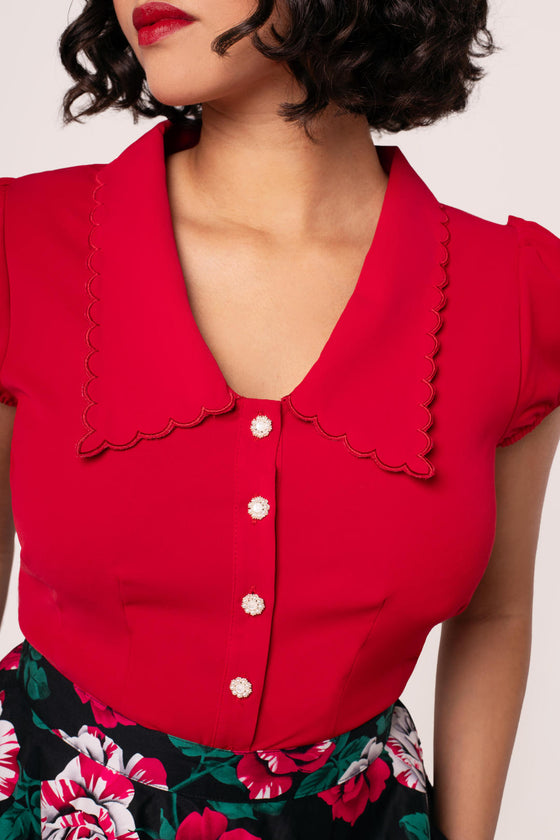 Hell Bunny Maddy Blouse in Red Wardrobe Staple - Pre-order Estimated dispatch 29 August 2025