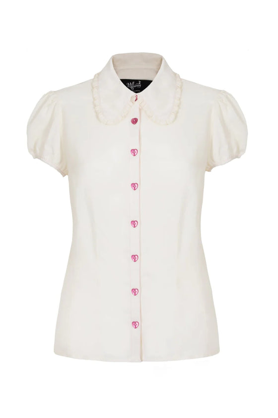 Hell Bunny Molly Blouse Ivory with Pink Heart Buttons
