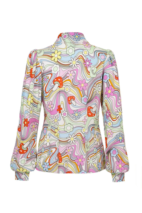Hell Bunny Happy Daze Long Sleeve Blouse Psychedelic Groovy Print
